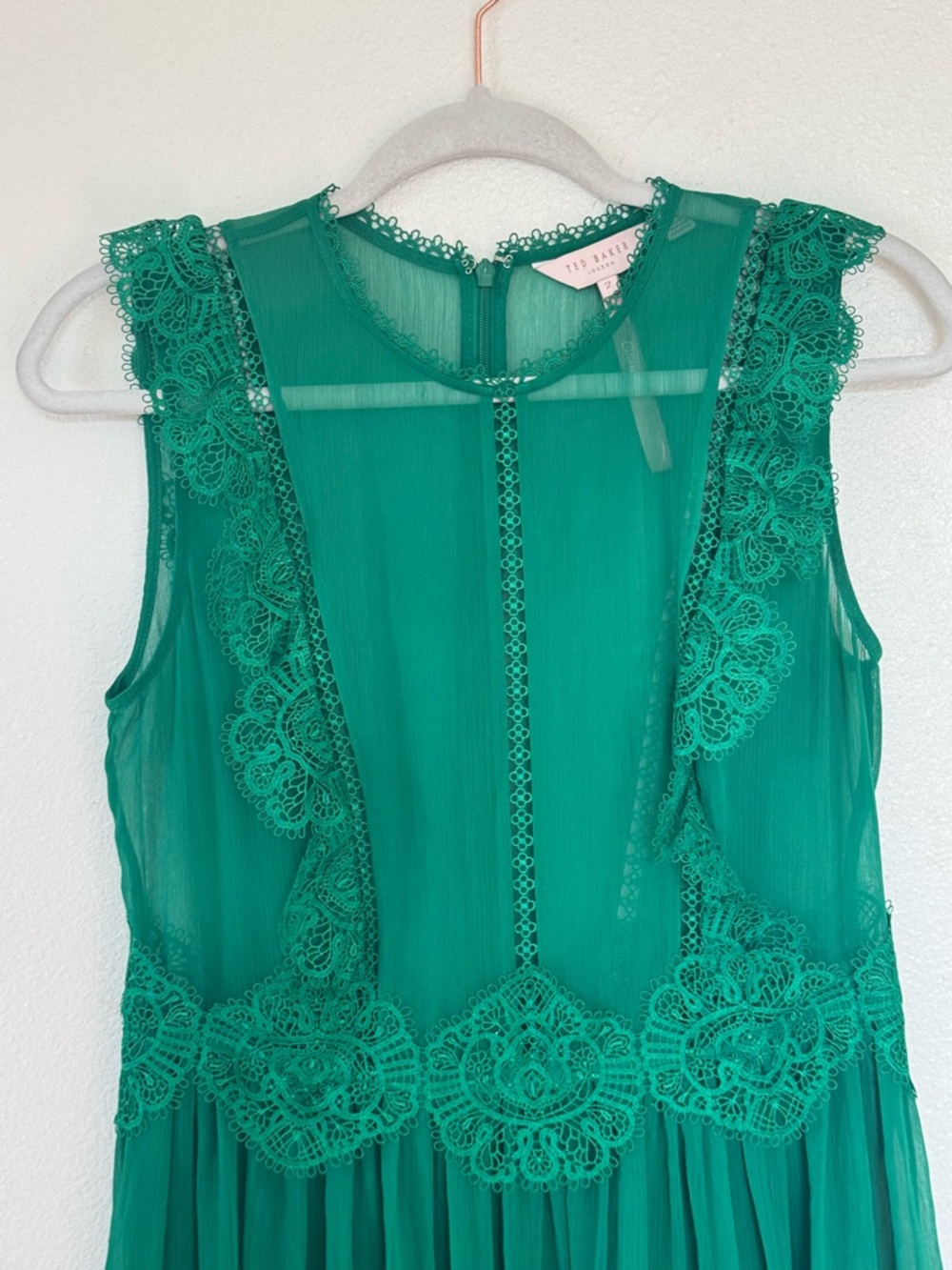 Ted Baker Porrla Frill Lace Midi Dress Green Anniversary Size 2 US 6 UK 10 $199 - Picture 4 of 12